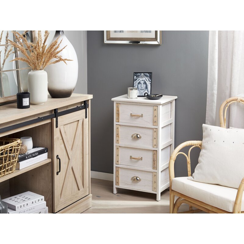 House of Hampton 4 Drawer Bedside Table White With Light Wood Fish